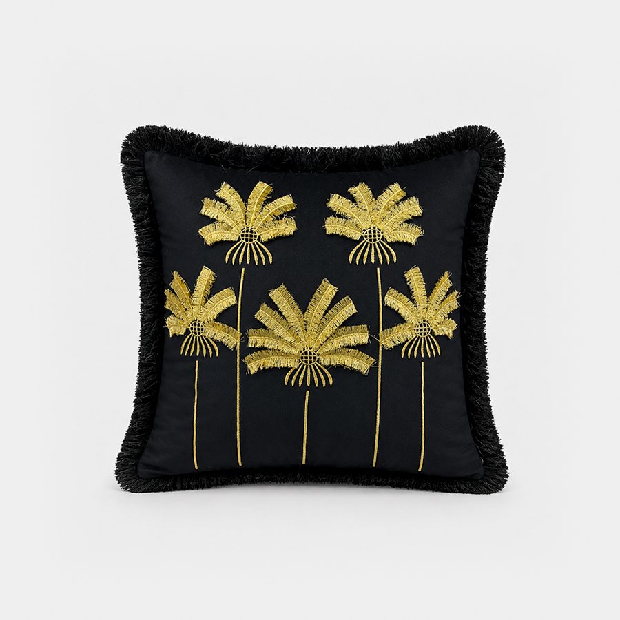 PALMPARADISE Kırlent Kılıfı · Gold Palmiye Nakışlı, Siyah