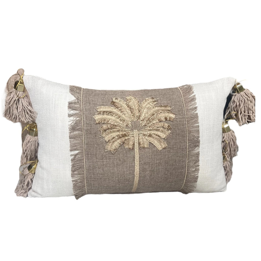 PALM - Gold Palmiye Nakışlı Dekoratif Yastık Kılıfı | Bel Kırlenti
