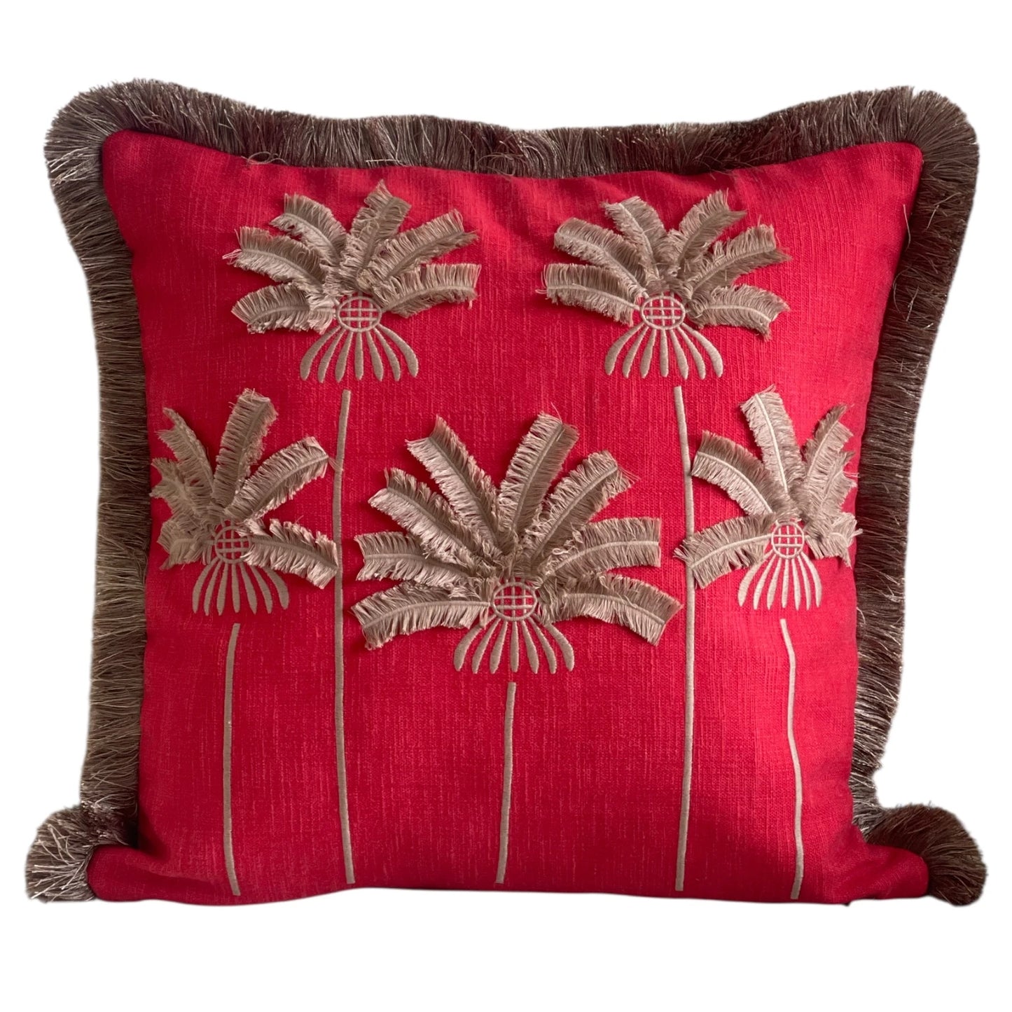 PALMPARADISE - Nar Çiçeği Palmiye Nakışlı Dekoratif Yastık Kılıfı | Kırlent