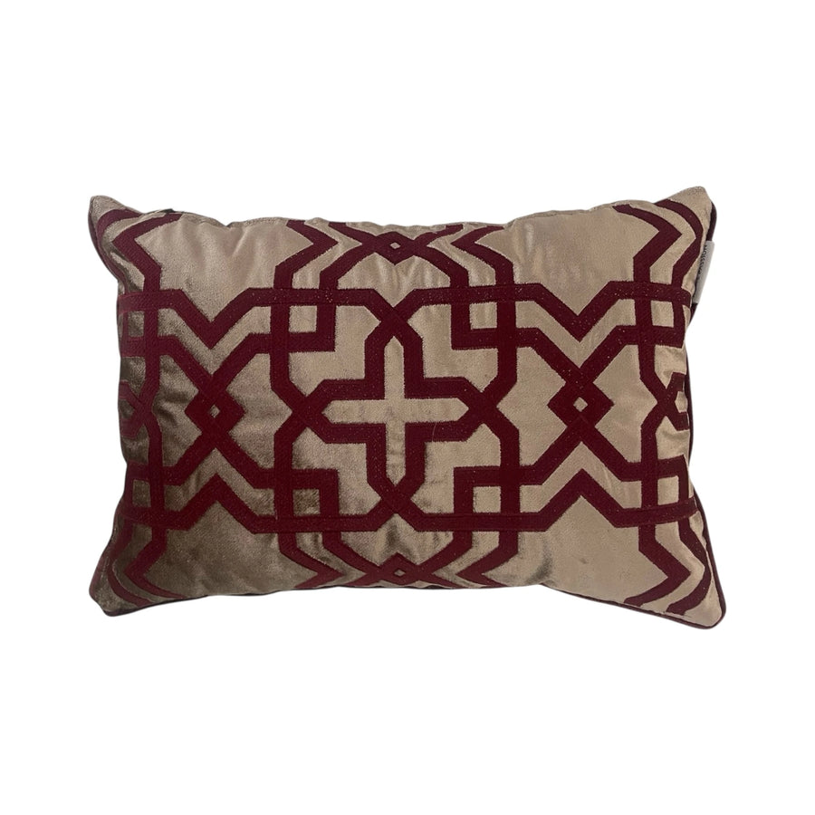 MOROCCON - Grid Bordo Nakışlı Geometrik Dekoratif Yastık Kılıfı | Bel Kırlenti