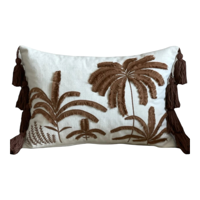 TROPICAL - Kahve Nakışlı Dekoratif Yastık Kılıfı | Bel Kırlenti