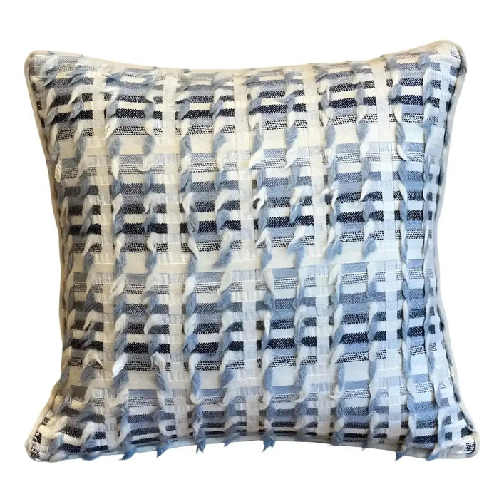 PERA - Grid Mavi Geometrik Dokulu Dekoratif Yastık Kılıfı | Kırlent