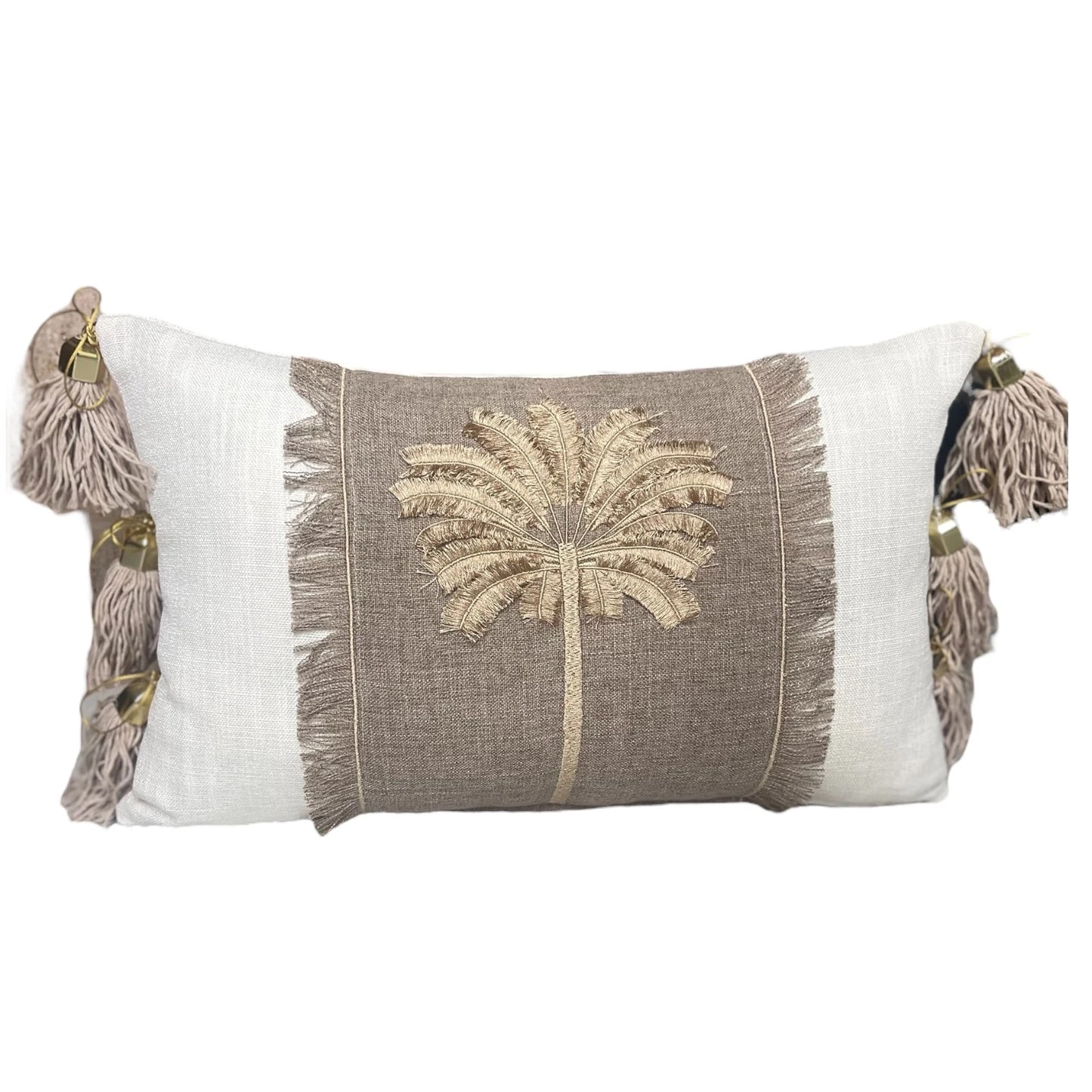 PALM - Gold Palmiye Nakışlı Dekoratif Yastık Kılıfı | Bel Kırlenti