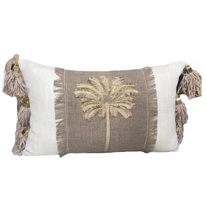 PALM - Gold Palmiye Nakışlı Dekoratif Yastık Kılıfı | Bel Kırlenti