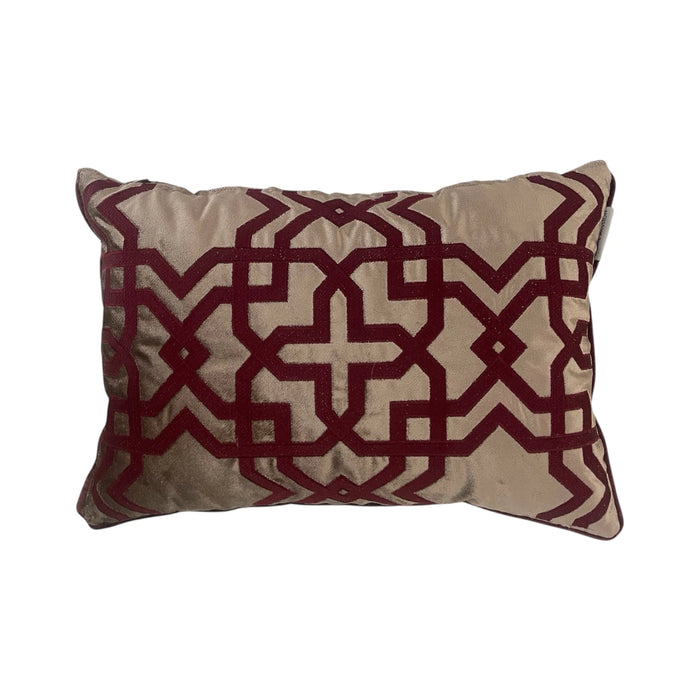 MOROCCON - Grid Bordo Nakışlı Geometrik Dekoratif Yastık Kılıfı | Bel Kırlenti