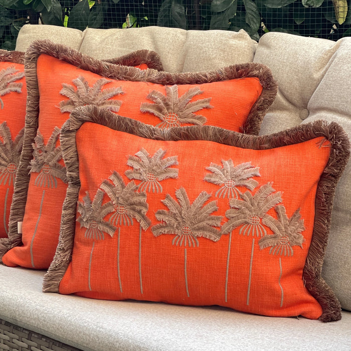 PALMPARADISE - Turuncu Palmiye Nakışlı Dekoratif Yastık Kılıfı | Bel Kırlenti