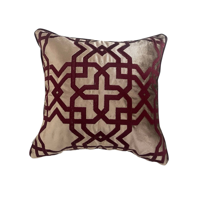 MOROCCON - Grid Bordo Nakışlı Geometrik Dekoratif Yastık Kılıfı | Kırlent
