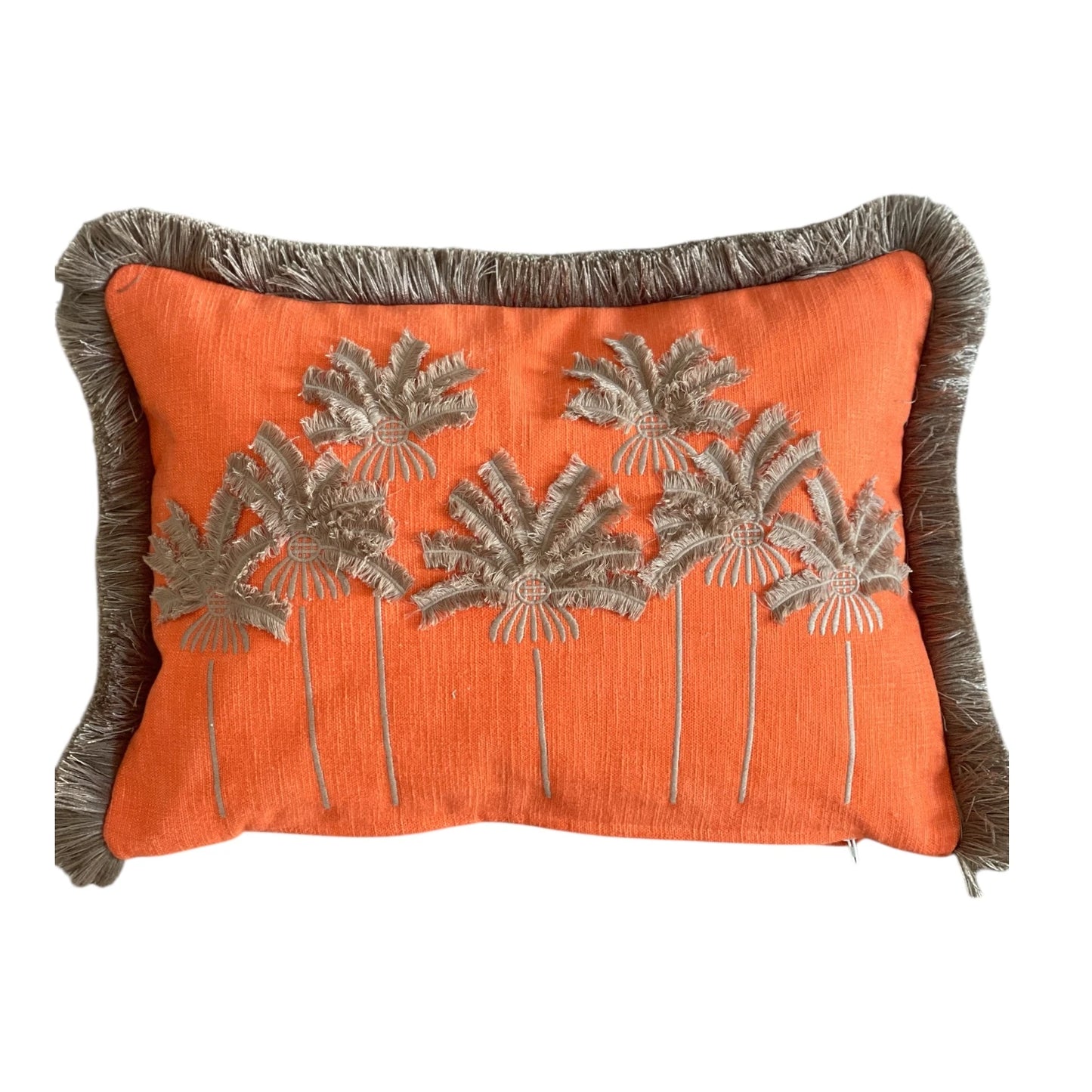 PALMPARADISE - Turuncu Palmiye Nakışlı Dekoratif Yastık Kılıfı | Bel Kırlenti