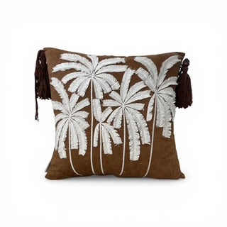 TROPICAL Kırlent Kılıfı · Krem Nakışlı, Kahve
