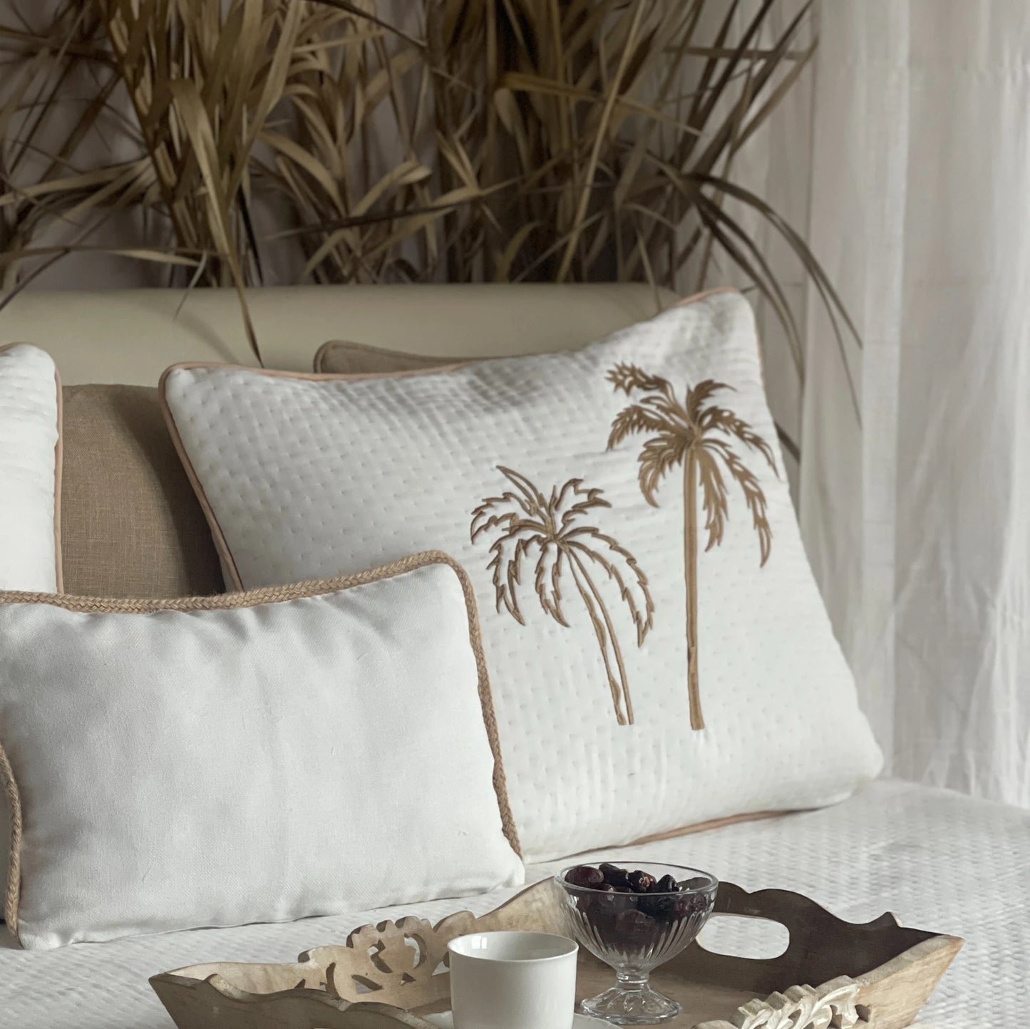 TROPICAL - Twin Palms Yatak Örtüsü | Krem