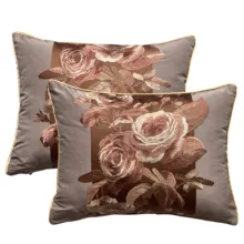 Vizon Kumaş Bakır Kahve nakışlı 2'li Yastık Kılıfı