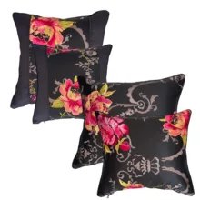 Siyah Kumaş Üzeri Pembe ,gri,yeşil Nakışlı 4 'lü yastık kılıfı