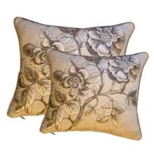 Açık Kahve Yastık Kılıfı bej Nakışlı 2'li Yastık Kılıfı