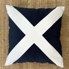 Marine Collection 45*45 cm Beyaz Çarpı Desen Lacivert Kırlent Kılıfı