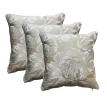 Krem 3lü Şakayık Nakışlı Yastık Seti 45*45 cm