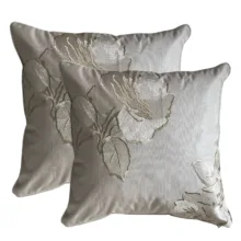 Vizon Kumaş üzeri Şakayık Nakışlı 2 li Yastık Kılıfı