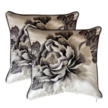 Gri Gül Nakışlı 2'li Yastık Kılıfı Seti 45*45 cm