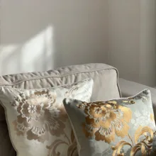 Yeşil Krem Kumaşlı Çiçek nakışlı 2'li yastık kılıfı seti