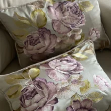 Pudra Kumaş Şakayık Nakışlı 2'li Yastık Kılıfı Seti