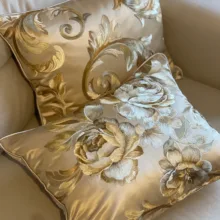 Bal Rengi Şakayık Nakışlı 2'li Yastık Kılıfı Seti