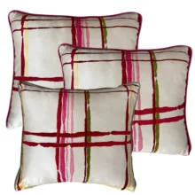 3'lü Beyaz kumaş üzeri çizgi nakışlı kırlent kılıfı 35*40 cm