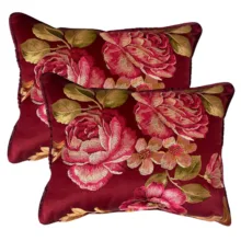 Bordo Şakayık Nakışlı 2'li Kırlent Kılıfı 35*45 cm