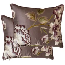 Mürdüm 2'li Şakayık Nakışlı Kırlent Kılıfı 35*45 cm