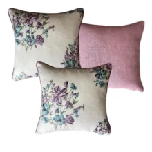 3 ‘lü Lila Mavi Çiçek Demeti nakışlı Kırlent Kılıfı Seti 50*50 cm