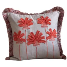 Palm Paradise Vizon Kiremit Palmiye Nakışlı Kırlent Kılıfı 50*50 cm