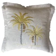 Banana Twist Sarı Palmiye Nakışlı Krem Kırlent Kılıfı