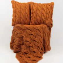 Hardal 3 lü El Örgüsü Kırlent Kılıfı, Battaniye & Throw Set