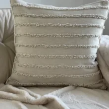 Bukle Çizgili Bej Kırlent Kılıfı