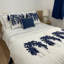 Tropical Collection Lacivert Nakışlı 4'lü Yatak Runner Seti