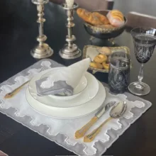 Carina Gri Aplikeli Keten Amerikan Servis