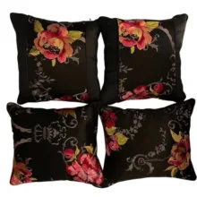 4 Parça Şakayık Nakışlı Kırlent Seti