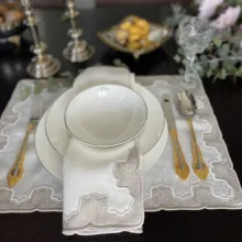 Carina Taş Rengi Aplikeli Keten Peçete