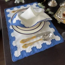 Carina Lacivert Aplikeli Keten Peçete