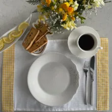 Sunshine Sarı & Beyaz Pötikare Bantlı Amerikan Servis