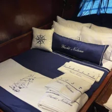 Marine Collection Beyaz Yelken Nakışlı Yatak Runner & Dekoratif Yastık Kılıfı