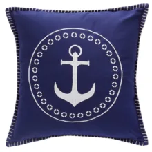 Marine Çıpa Nakışlı Lacivert Dekoratif Yastık Kılıfı