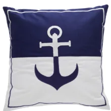 Marine Çıpa Nakışlı Lacivert Beyaz Nakış Yastık Kılıfı