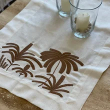 Tropical Collection Kahve Palmiye Nakışlı Runner