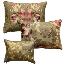 Yeşil Şakayık Nakışlı 3'lü  Yastık Seti