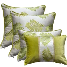 Yeşil Yaprak Nakışlı 4'lü Yastık Kılıf Seti