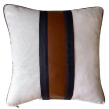 Marine Collection 45*45cm Beyaz Zemin  Deri Bantlı Kırlent Kılıfı