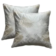 Beyaz & Balköpüğü Yaprak Nakışlı 2'li Yastık Kılıfı