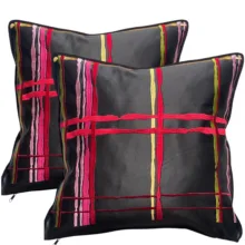 Pembe Çizgi Nakışlı Siyah 2'li Yastık Kılıfı 50*50 cm