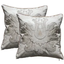 Krem Damsk Desen Nakışlı 2'li Yastık Kılıfı 50*50 cm