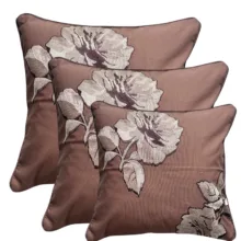 Kahve Kumaş Üzeri Gümüş Nakışlı 3'lü Yastık Kılıfı 45*45 cm