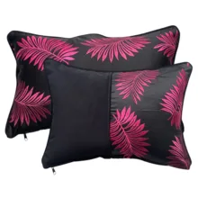 Siyah Kumaş Üzerine 2'li Pempe Yaprak Nakışlı Yastık Kılıfları